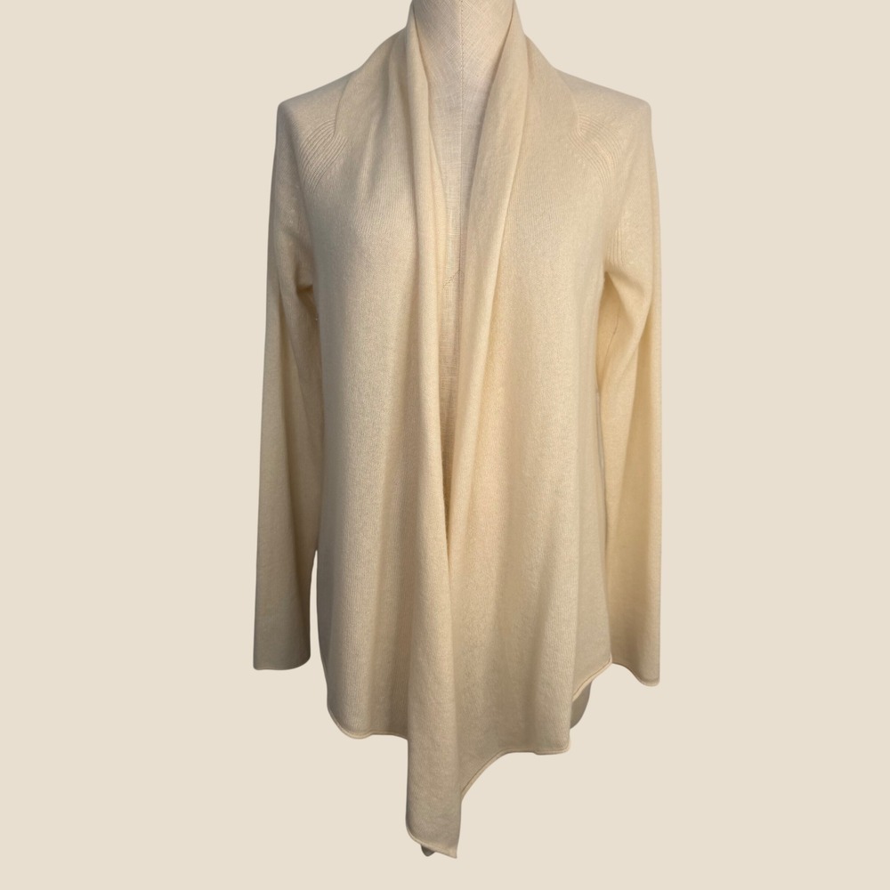 Apt. 9 Medium 100% Cashmere Open Front Cardigan Sweater Cream Snow White NEW